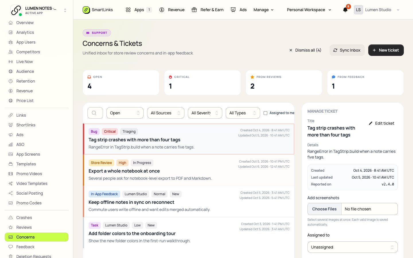 Concern Desk in SmartLinks