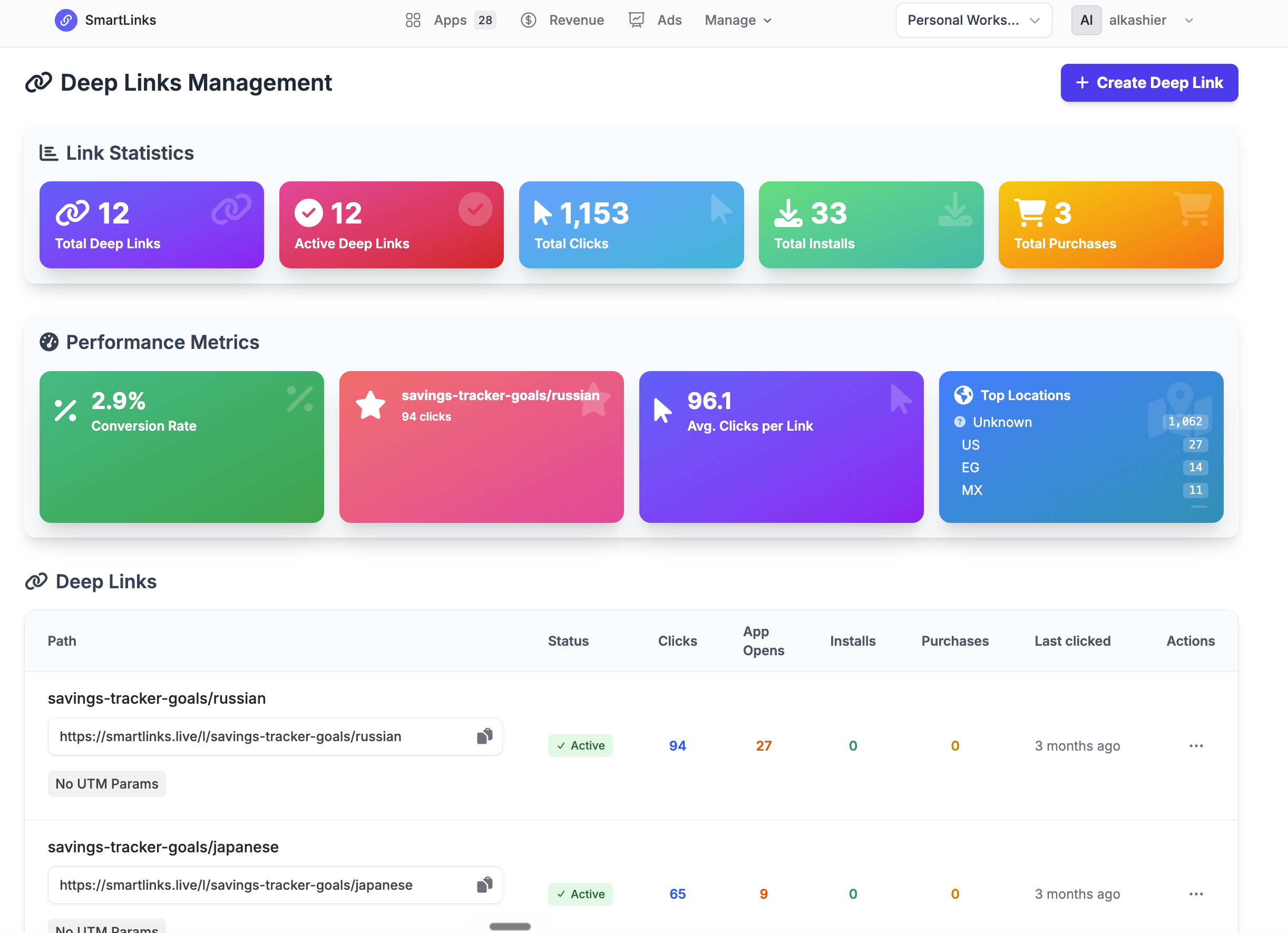 Deep Links Management