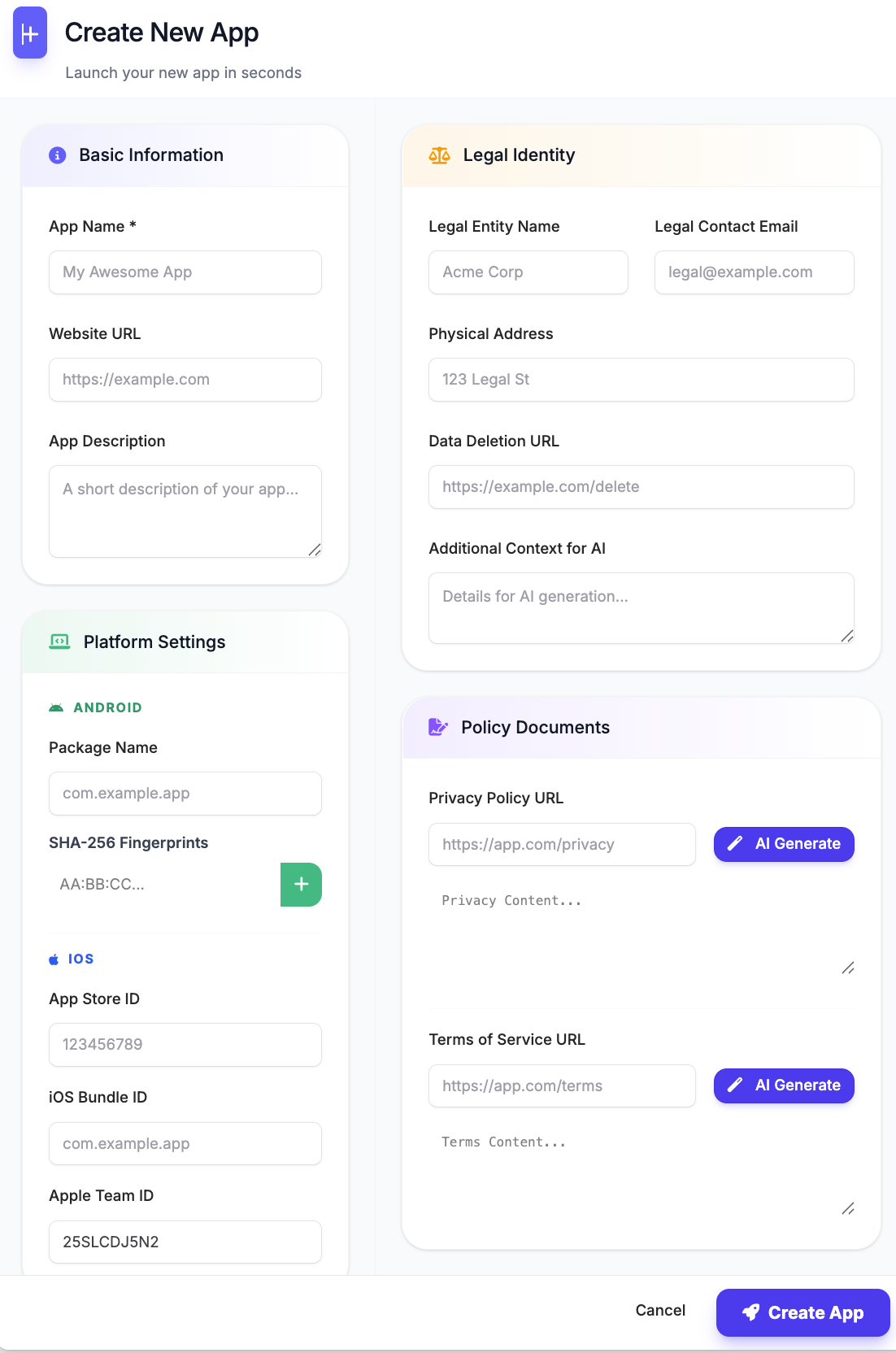 Create New App